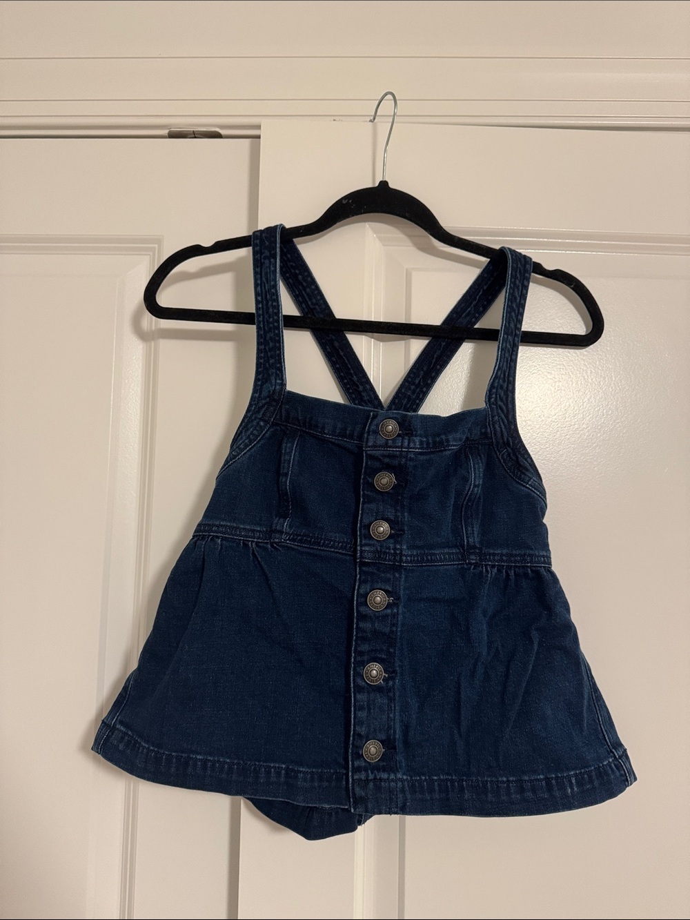 American Eagle denim peplum style Dark Blue Denim Button-Front top
